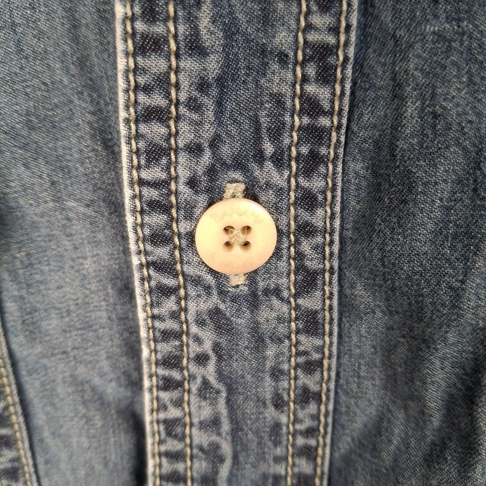 Vintage Banana Republic Denim Shirt M Blue Contrast Cuffs‎ Double Pocket Cotton